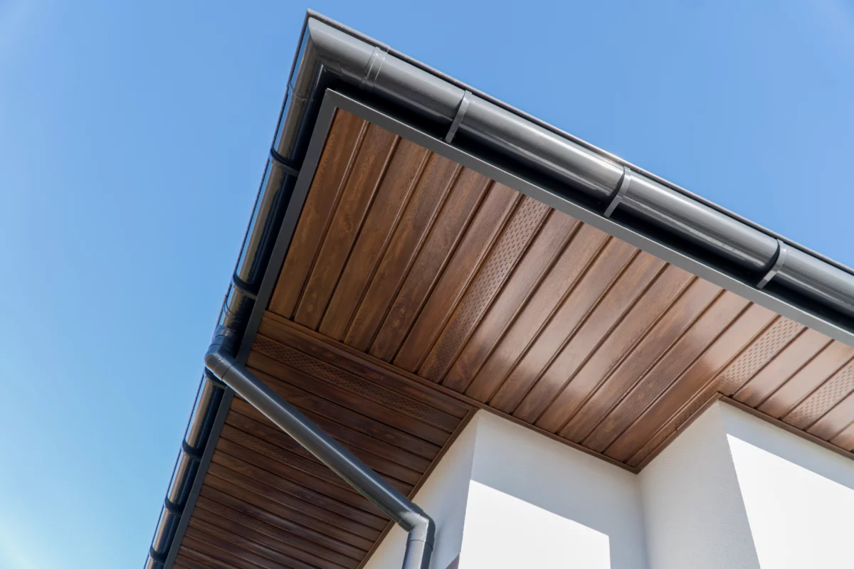 Worthouse metal gutter system running along a roof edge