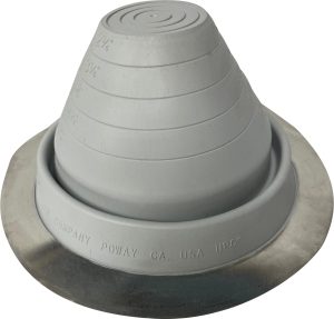 side view of the light grey pipe flashing for Worthouse metal roofing manufacturing