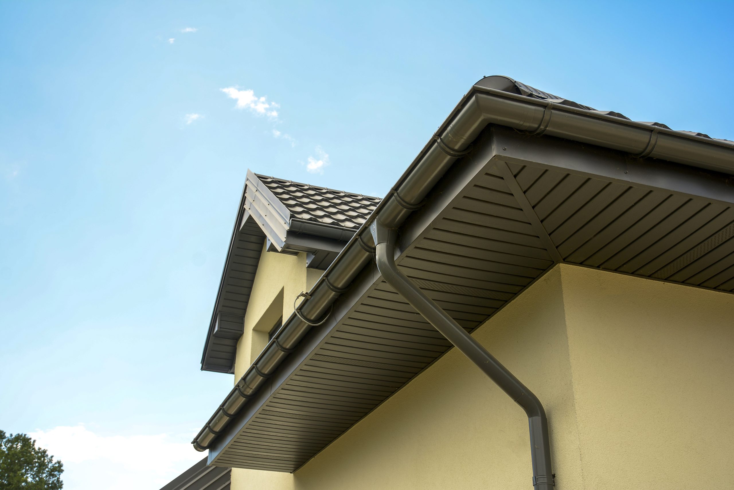 Worthouse vented PVC soffit panels installed beneath a roof eave